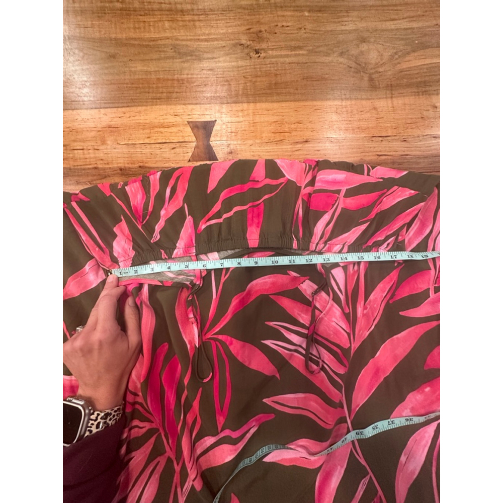 Time and Tru Tropical Maxi Dress Large Olive Pink Palm Leaf - Picture 8 of 8
